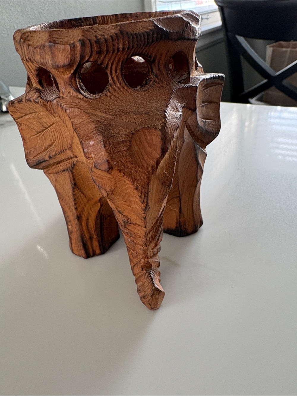 Hand-Carved Wooden Elephant Sculpture - Brown